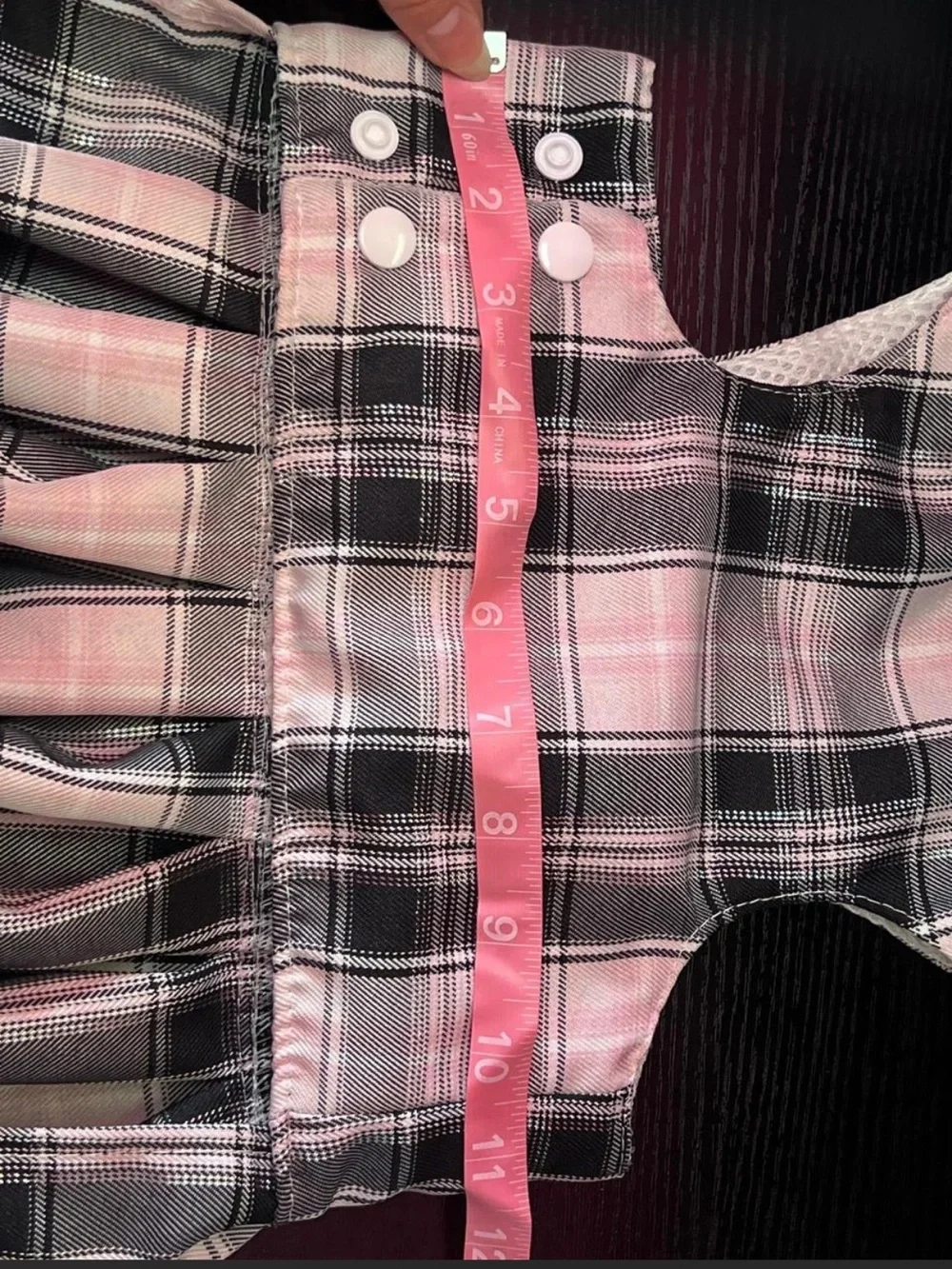 Pink & Black Plaid Pet Harness Dress with Pearl Accents & Matching Leash / Bow